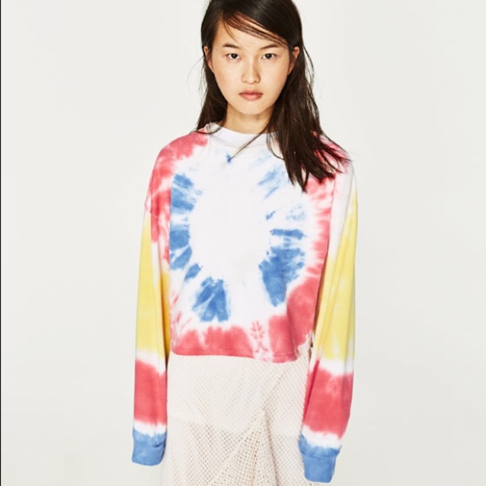 ZARA 🌈 Cropped Tie-Dye Sweatshirt